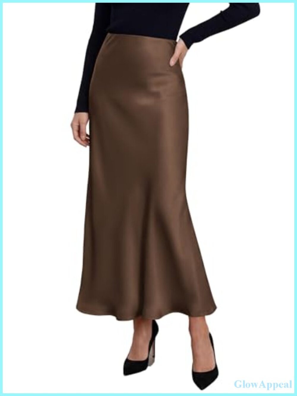 Silk Satin Maxi Skirt High Waist Mermaid Hem Business Casual